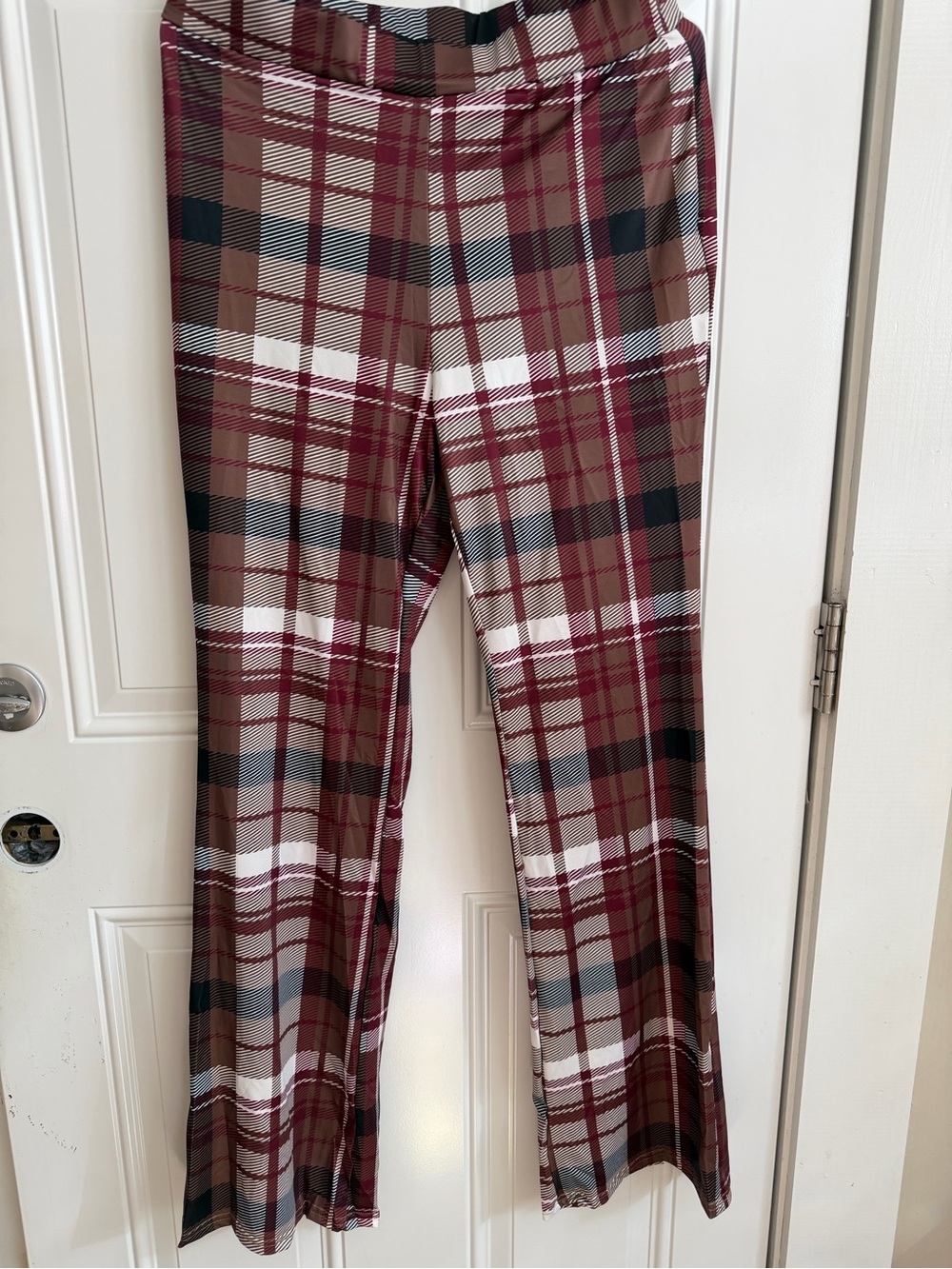 SHEIN Burgundy and Brown Plaid Wide-Leg Leggings